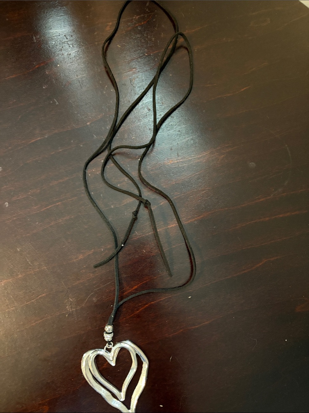 Palm Isle Heart Pendant Necklace on Black Cord - Silver Heart Accent